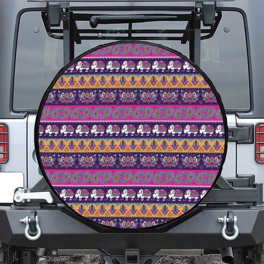 Paisley Elephant Hamsa Pattern Print Leather Spare Tire Cover