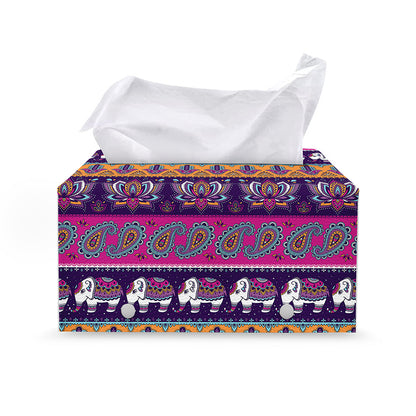 Paisley Elephant Hamsa Pattern Print Leather Tissue Box Cover