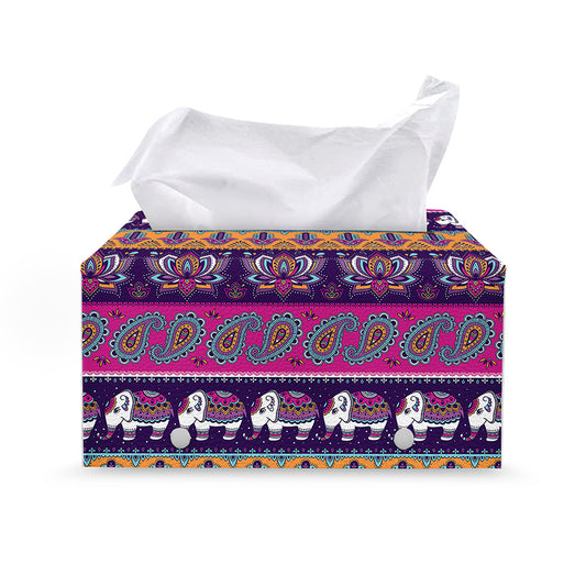 Paisley Elephant Hamsa Pattern Print Leather Tissue Box Cover