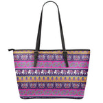 Paisley Elephant Hamsa Pattern Print Leather Tote Bag