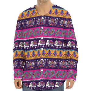 Paisley Elephant Hamsa Pattern Print Long Sleeve Baseball Jersey