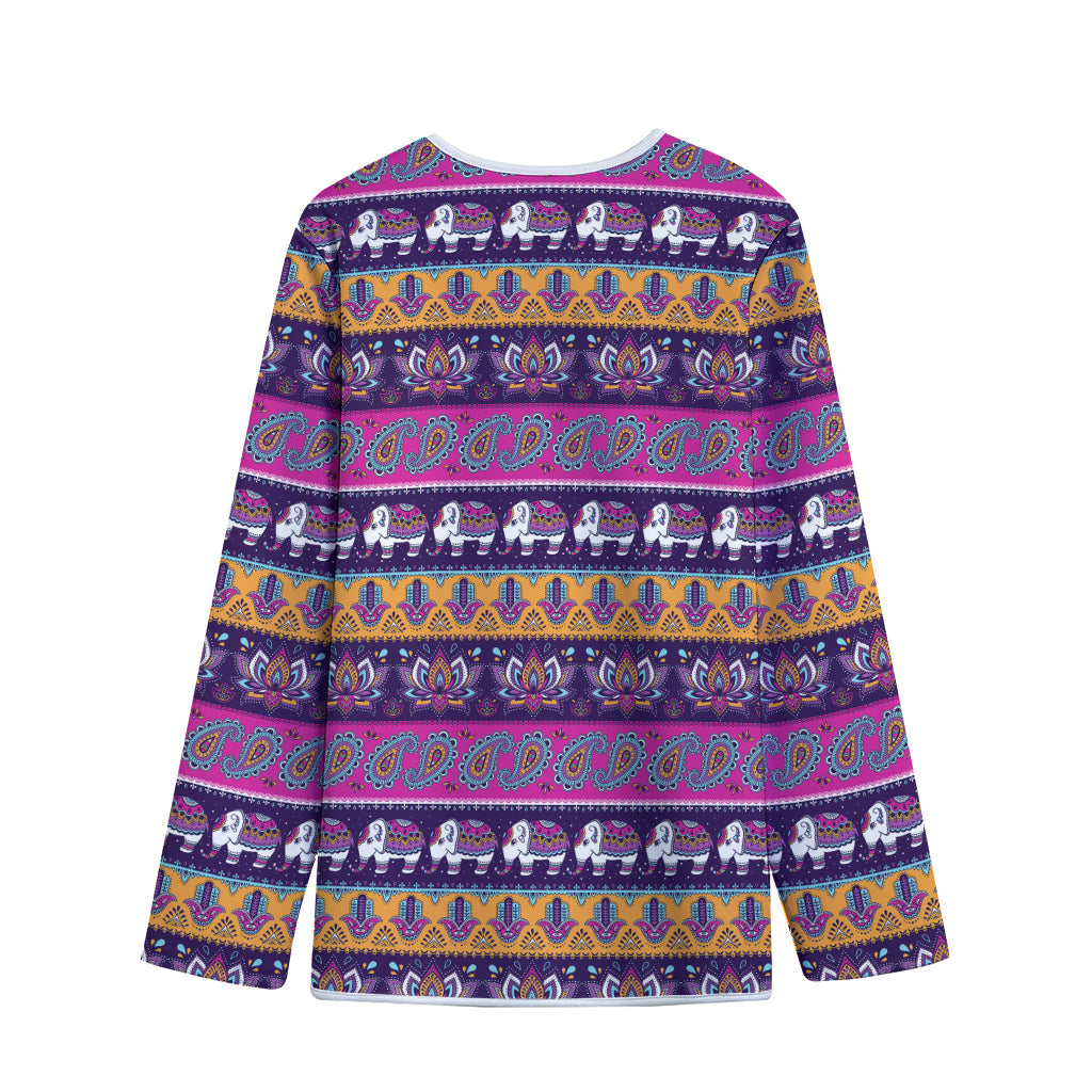 Paisley Elephant Hamsa Pattern Print Long Sleeve Short Coat