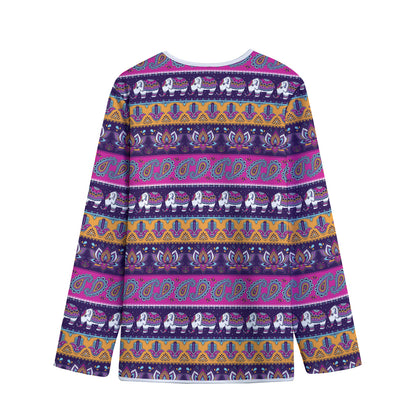 Paisley Elephant Hamsa Pattern Print Long Sleeve Short Coat