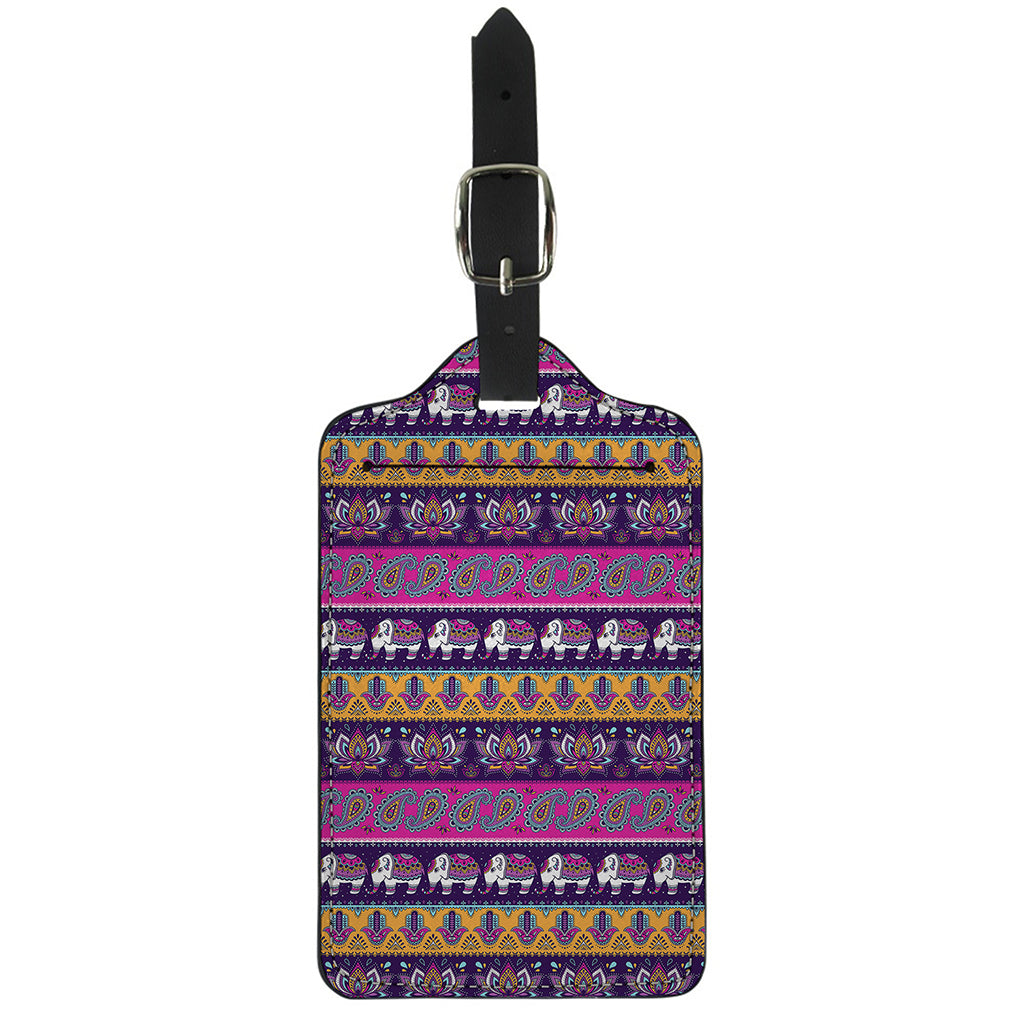 Paisley Elephant Hamsa Pattern Print Luggage Tag