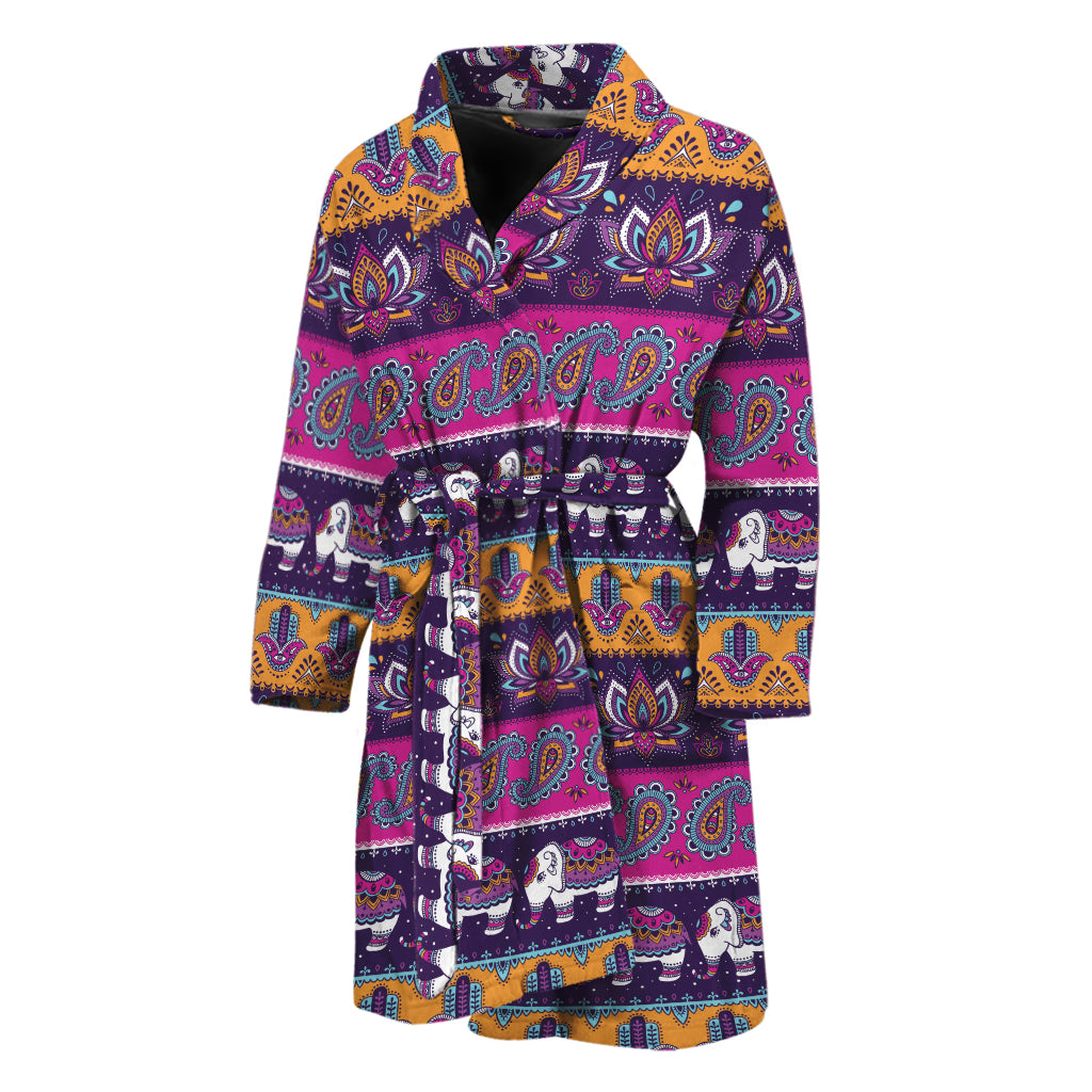 Paisley Elephant Hamsa Pattern Print Men's Bathrobe