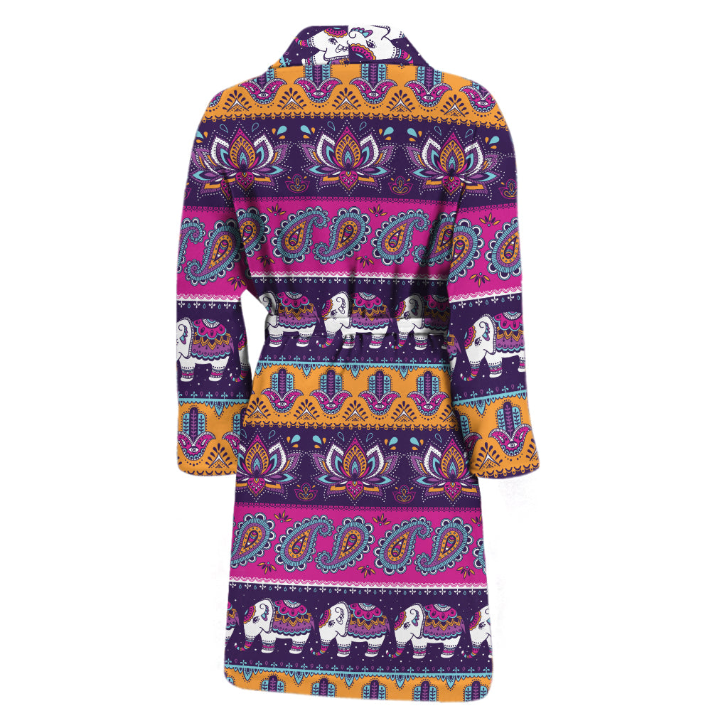 Paisley Elephant Hamsa Pattern Print Men's Bathrobe