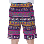 Paisley Elephant Hamsa Pattern Print Men's Beach Shorts