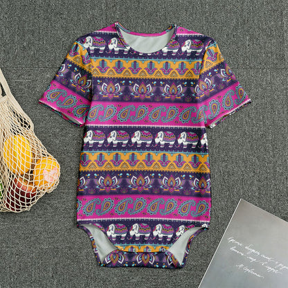 Paisley Elephant Hamsa Pattern Print Men's Bodysuit