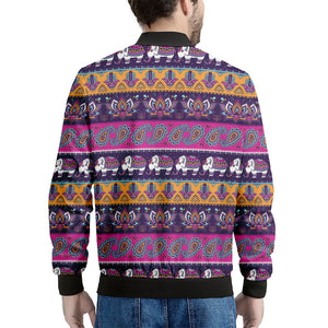 Paisley Elephant Hamsa Pattern Print Men's Bomber Jacket