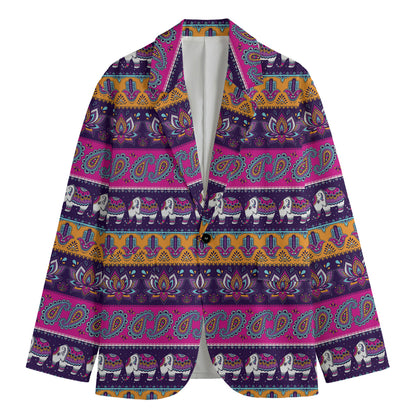 Paisley Elephant Hamsa Pattern Print Men's Cotton Blazer