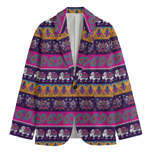 Paisley Elephant Hamsa Pattern Print Men's Cotton Blazer