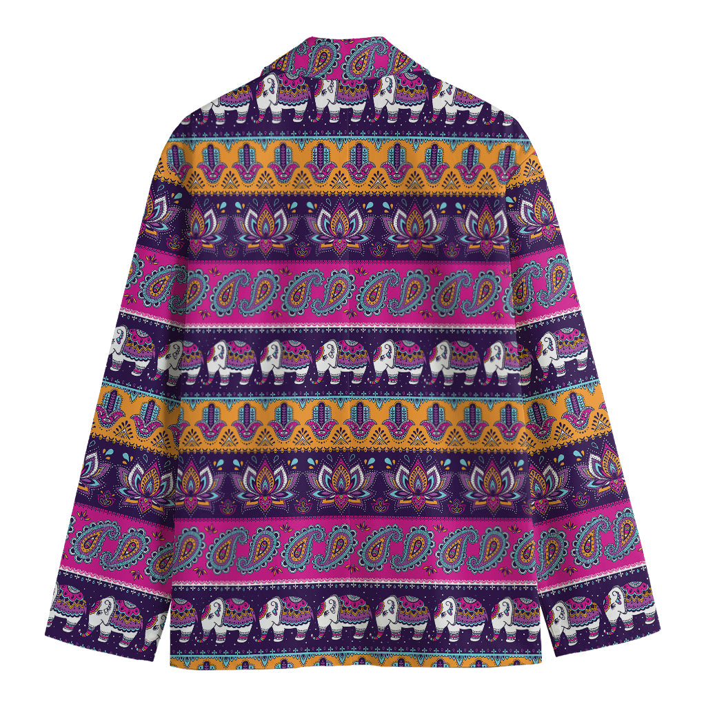 Paisley Elephant Hamsa Pattern Print Men's Cotton Blazer