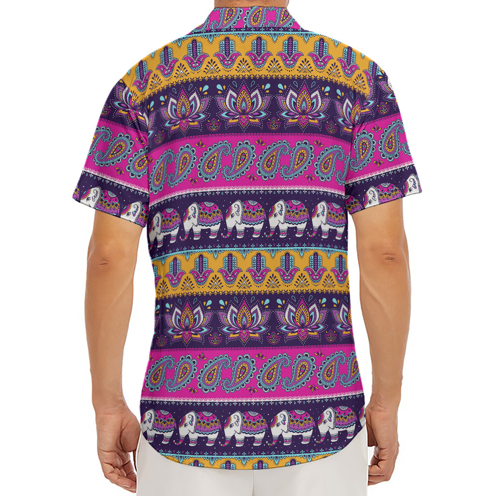 Paisley Elephant Hamsa Pattern Print Men's Deep V-Neck Shirt