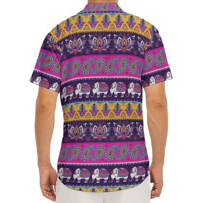 Paisley Elephant Hamsa Pattern Print Men's Deep V-Neck Shirt