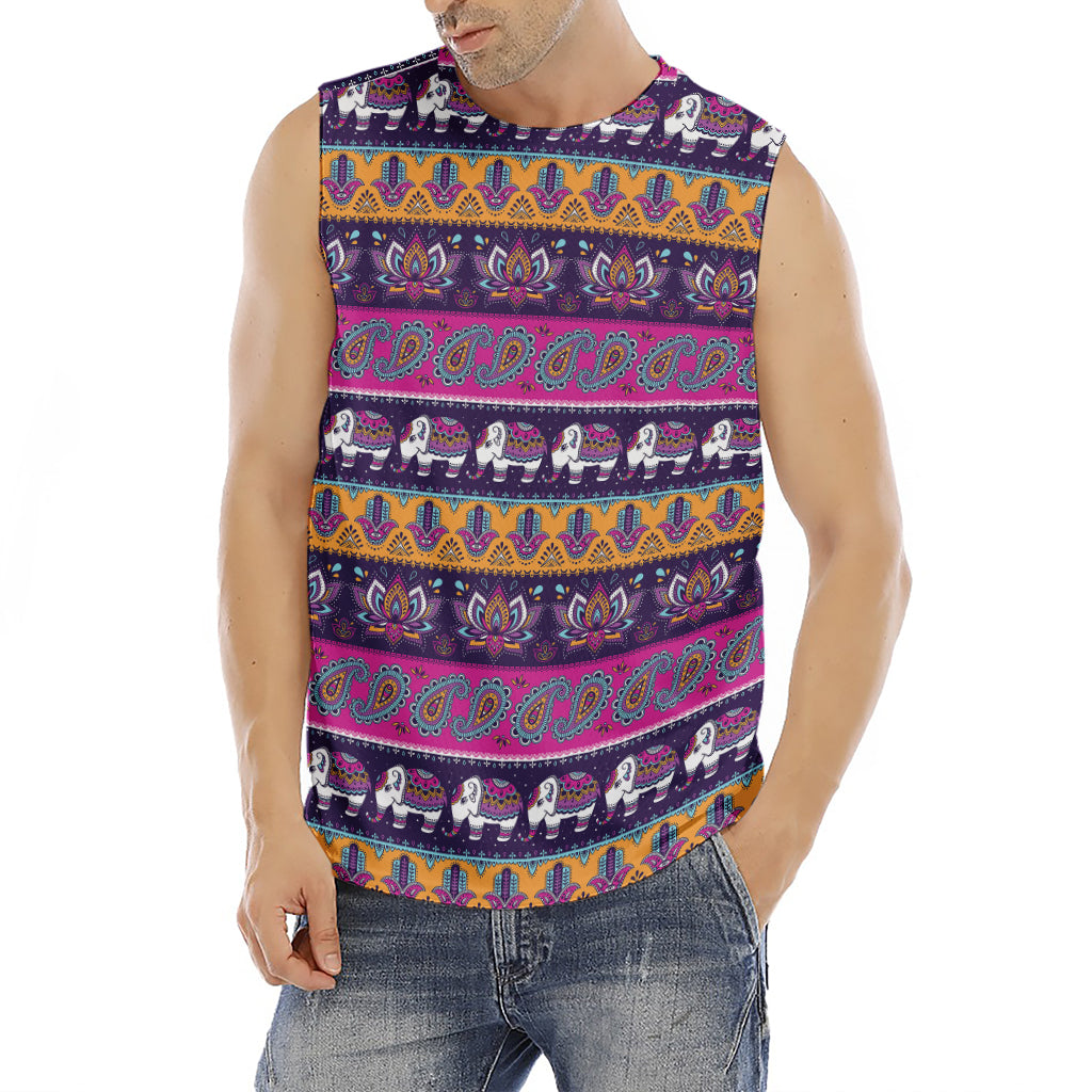Paisley Elephant Hamsa Pattern Print Men's Fitness Tank Top