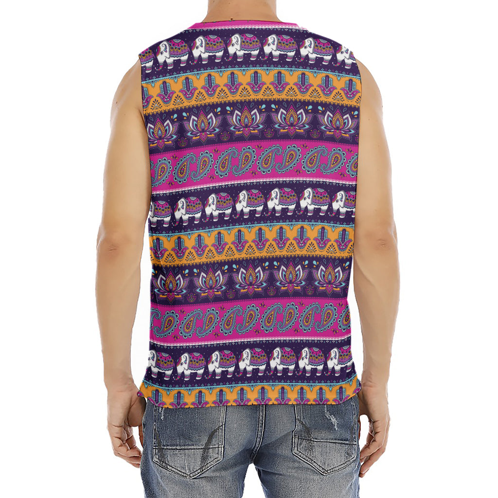 Paisley Elephant Hamsa Pattern Print Men's Fitness Tank Top