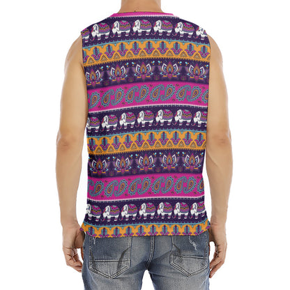 Paisley Elephant Hamsa Pattern Print Men's Fitness Tank Top