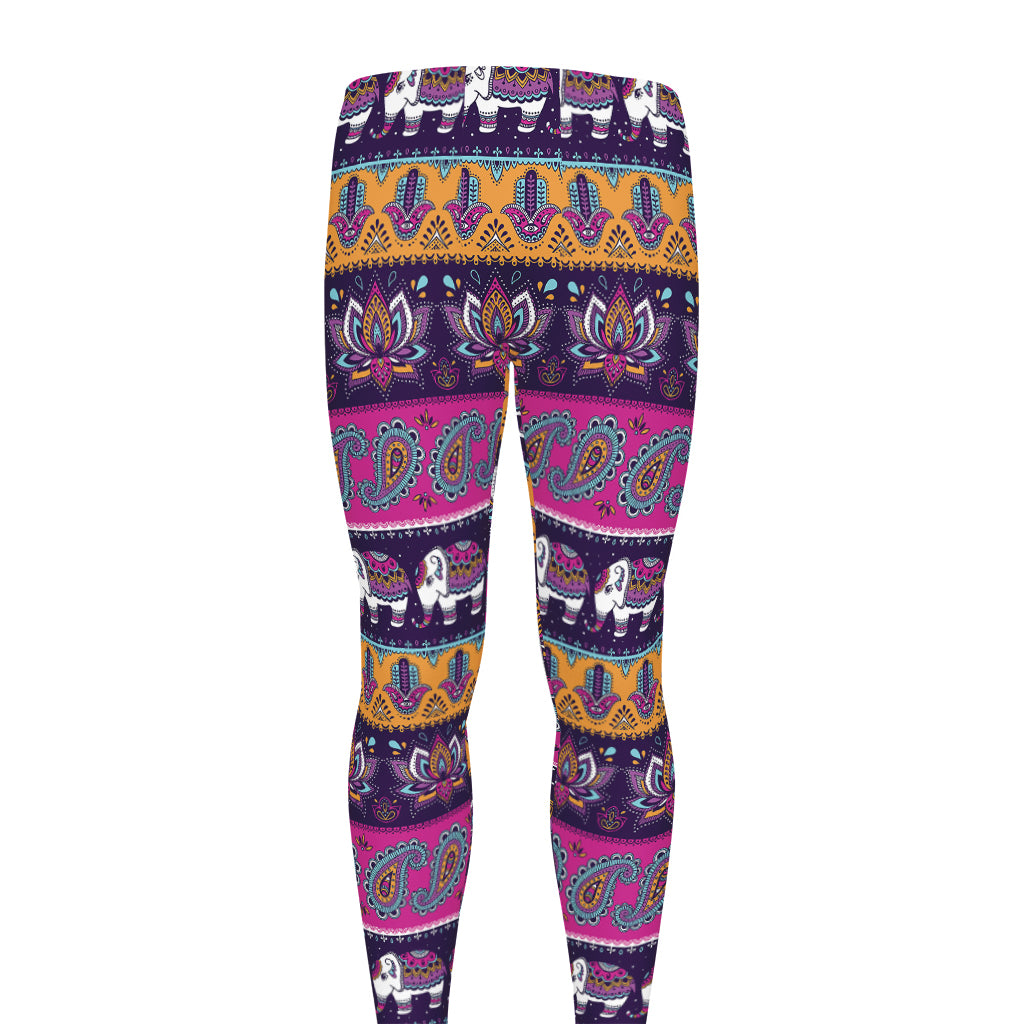 Paisley Elephant Hamsa Pattern Print Men's leggings