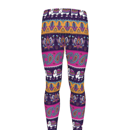 Paisley Elephant Hamsa Pattern Print Men's leggings