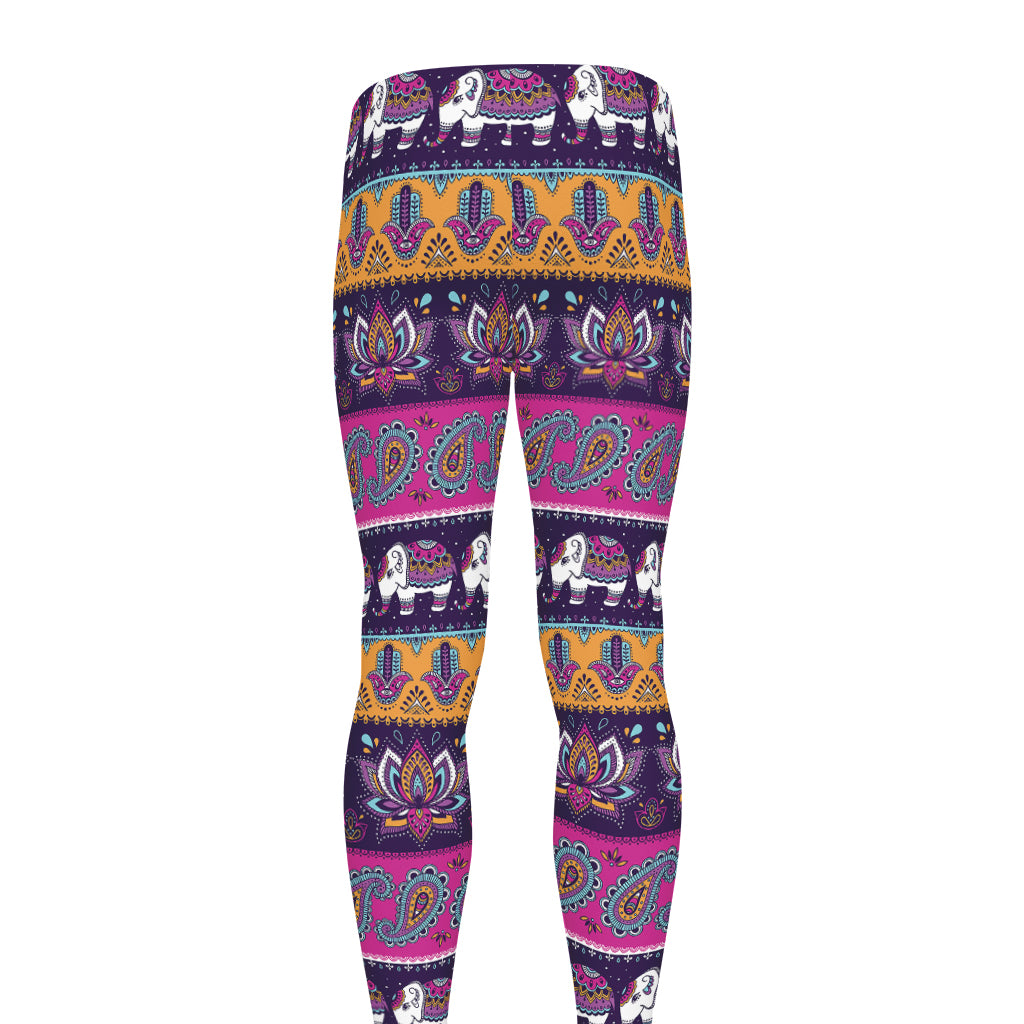 Paisley Elephant Hamsa Pattern Print Men's leggings