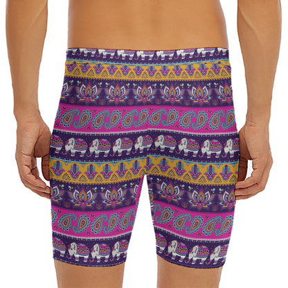 Paisley Elephant Hamsa Pattern Print Men's Long Boxer Briefs