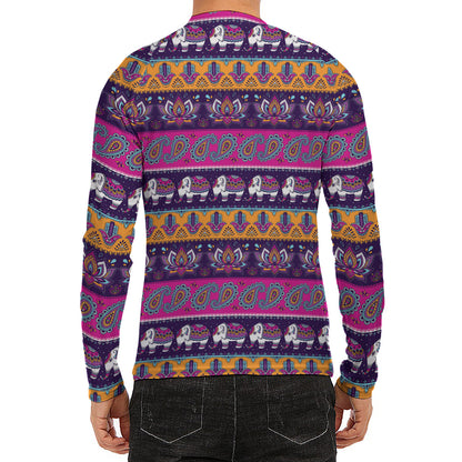 Paisley Elephant Hamsa Pattern Print Men's Long Sleeve Rash Guard