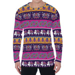 Paisley Elephant Hamsa Pattern Print Men's Long Sleeve T-Shirt