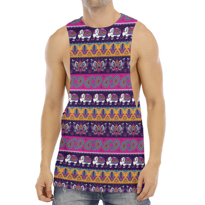 Paisley Elephant Hamsa Pattern Print Men's Muscle Tank Top