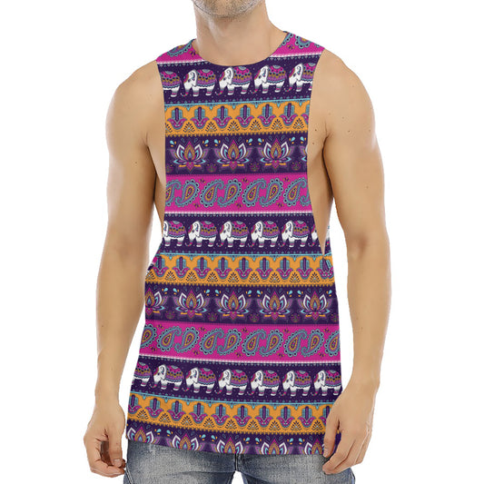Paisley Elephant Hamsa Pattern Print Men's Muscle Tank Top
