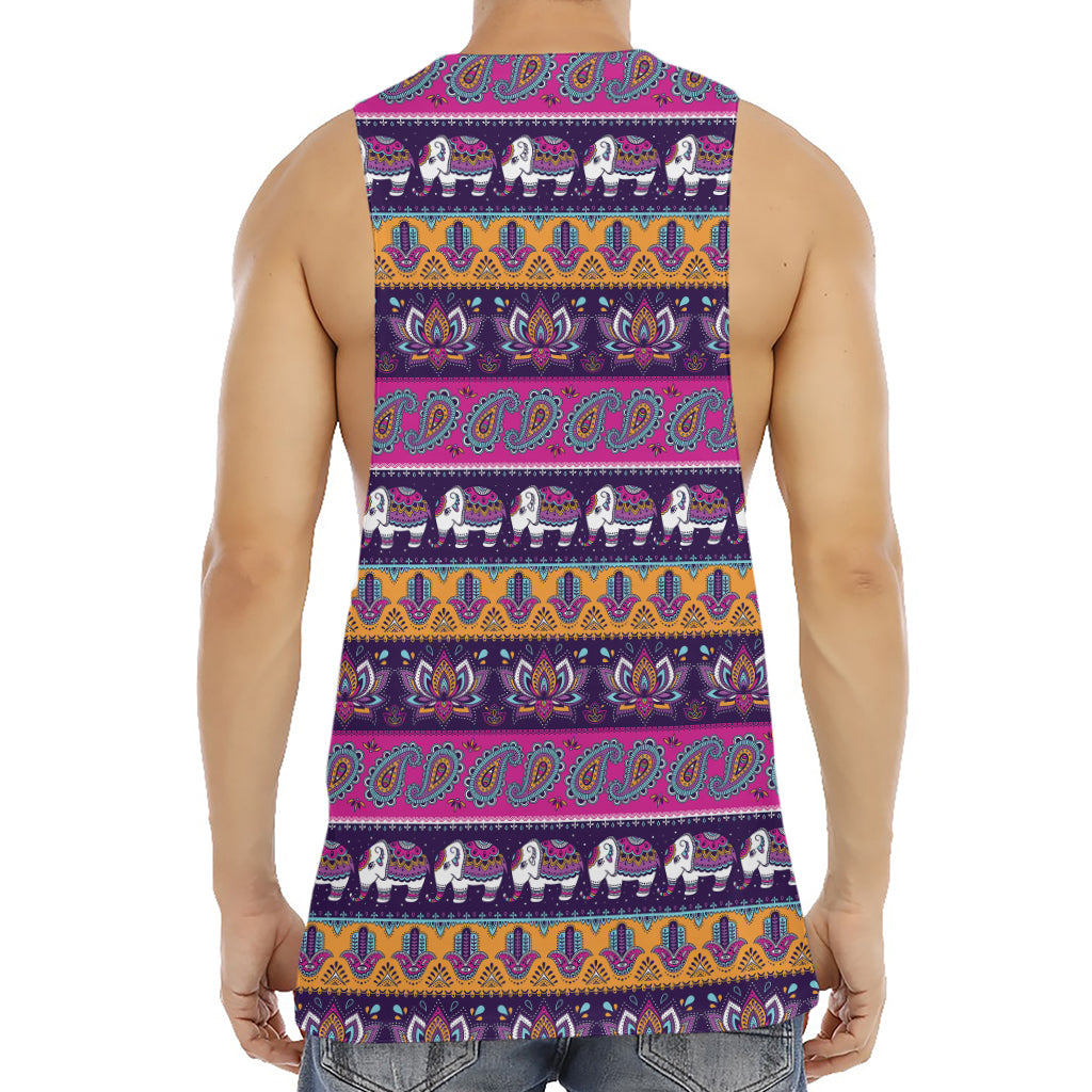 Paisley Elephant Hamsa Pattern Print Men's Muscle Tank Top