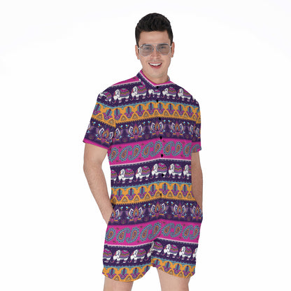 Paisley Elephant Hamsa Pattern Print Men's Rompers