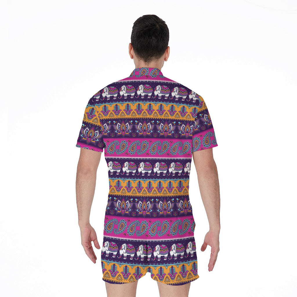 Paisley Elephant Hamsa Pattern Print Men's Rompers