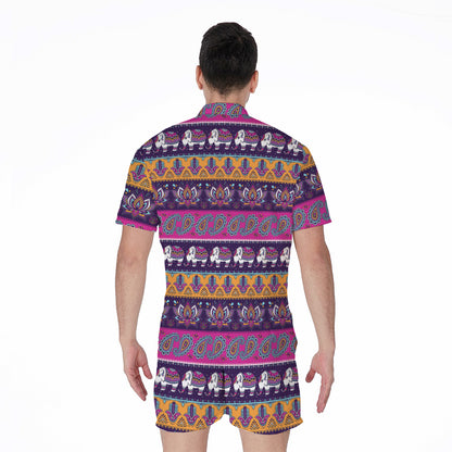 Paisley Elephant Hamsa Pattern Print Men's Rompers