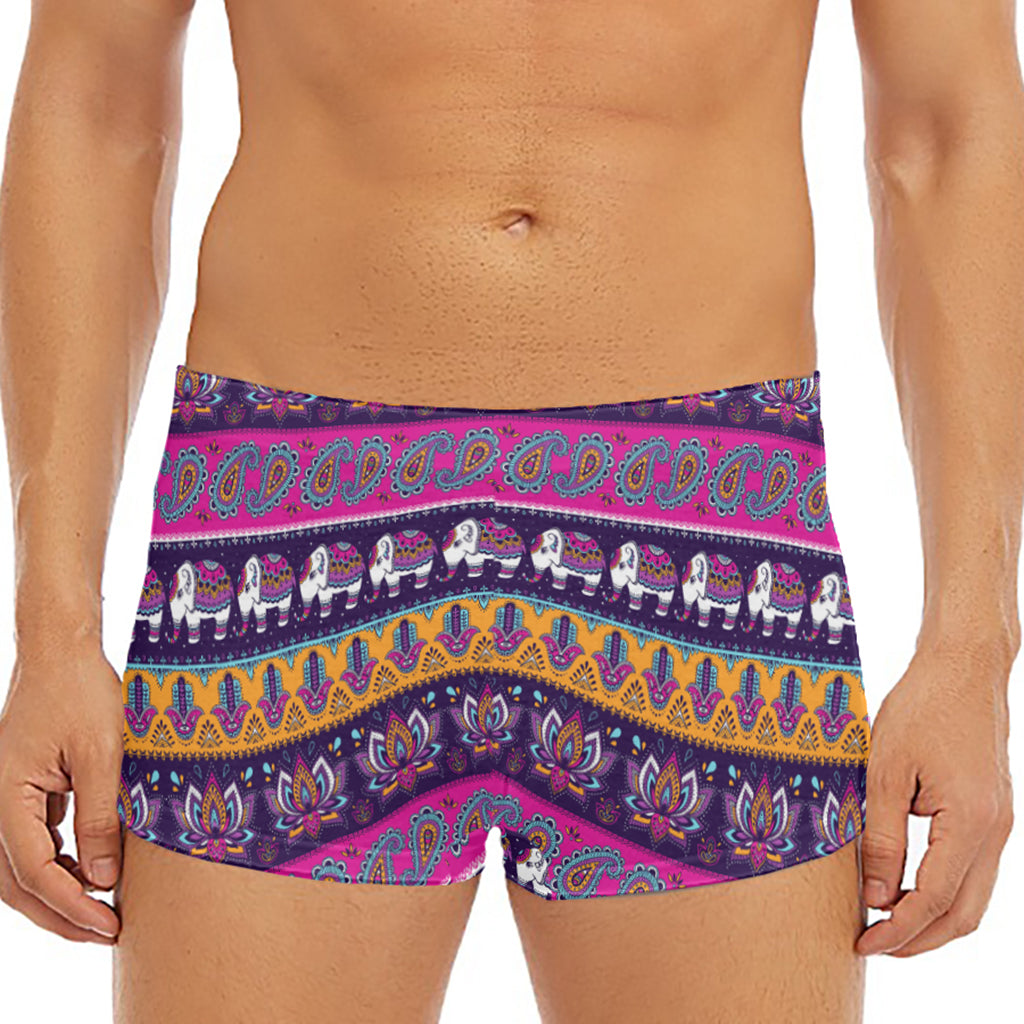 Paisley Elephant Hamsa Pattern Print Men's Short Boxer Briefs