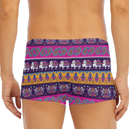 Paisley Elephant Hamsa Pattern Print Men's Short Boxer Briefs