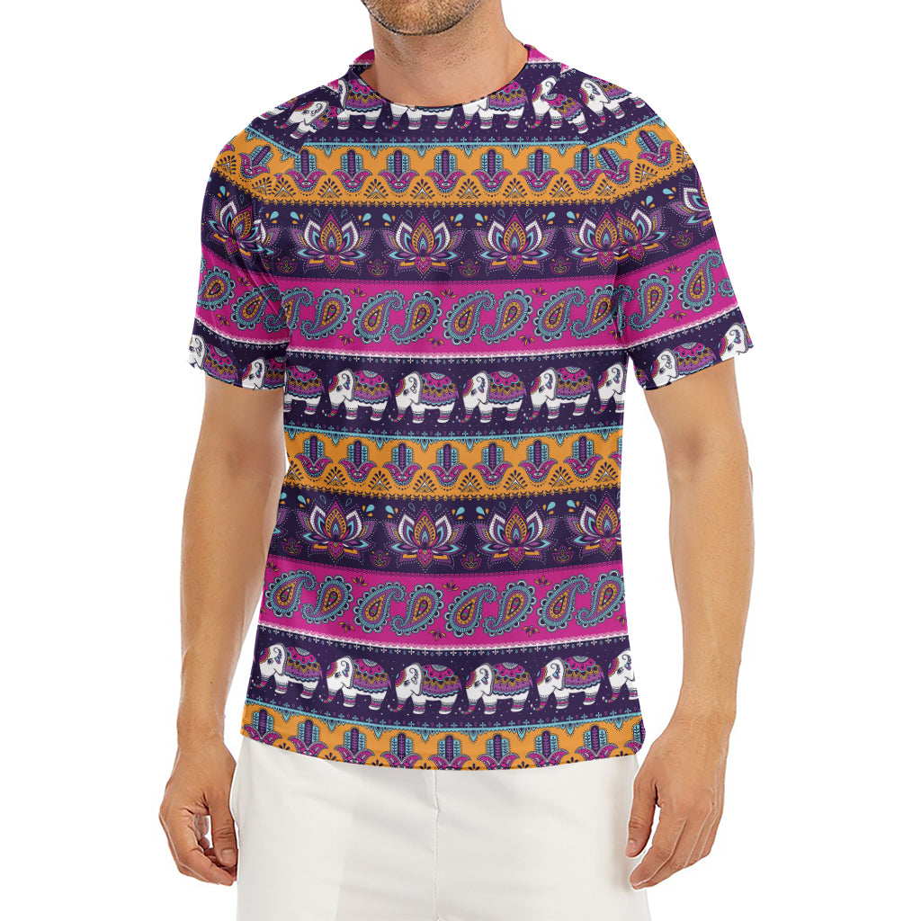 Paisley Elephant Hamsa Pattern Print Men's Short Sleeve Rash Guard