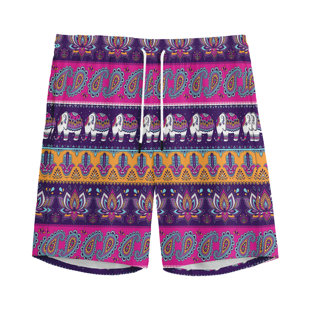 Paisley Elephant Hamsa Pattern Print Men's Sports Shorts