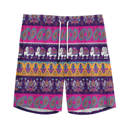 Paisley Elephant Hamsa Pattern Print Men's Sports Shorts