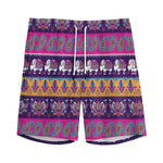 Paisley Elephant Hamsa Pattern Print Men's Sports Shorts