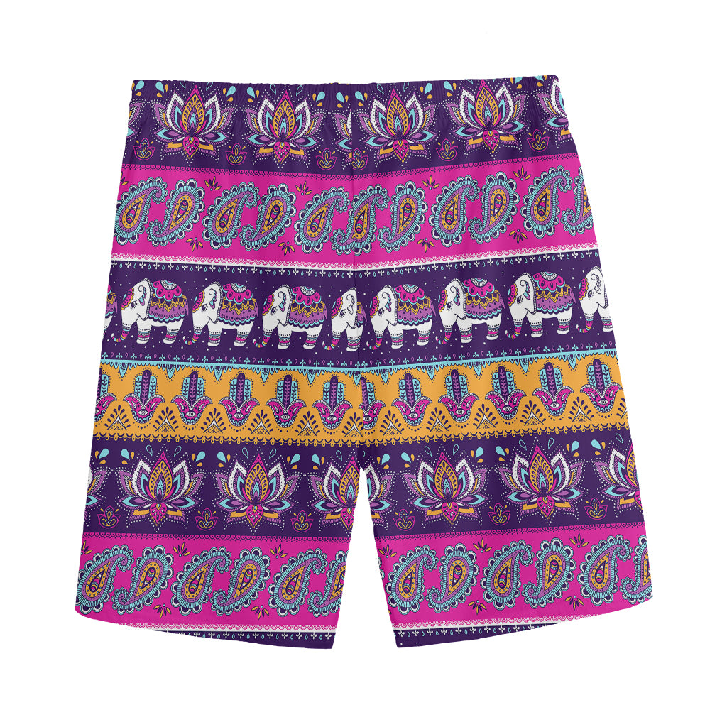Paisley Elephant Hamsa Pattern Print Men's Sports Shorts