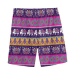 Paisley Elephant Hamsa Pattern Print Men's Sports Shorts