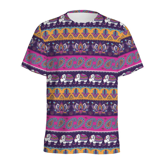 Paisley Elephant Hamsa Pattern Print Men's Sports T-Shirt