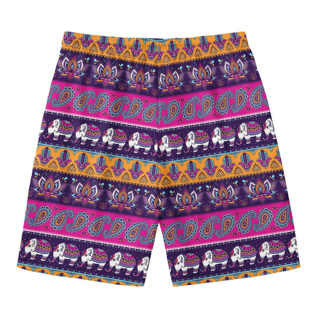 Paisley Elephant Hamsa Pattern Print Men's Swim Trunks