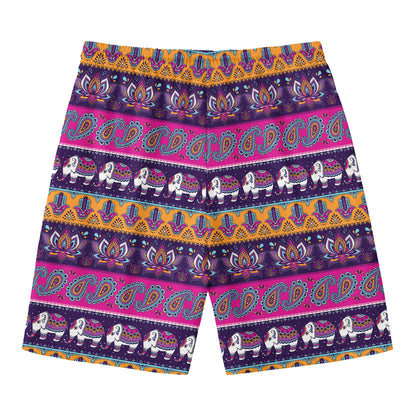 Paisley Elephant Hamsa Pattern Print Men's Swim Trunks