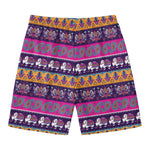Paisley Elephant Hamsa Pattern Print Men's Swim Trunks