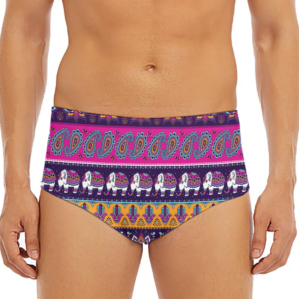 Paisley Elephant Hamsa Pattern Print Men's Triangle Swim Briefs