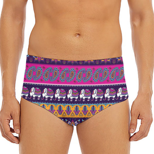 Paisley Elephant Hamsa Pattern Print Men's Triangle Swim Briefs