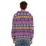 Paisley Elephant Hamsa Pattern Print Men's Velvet Pullover Hoodie