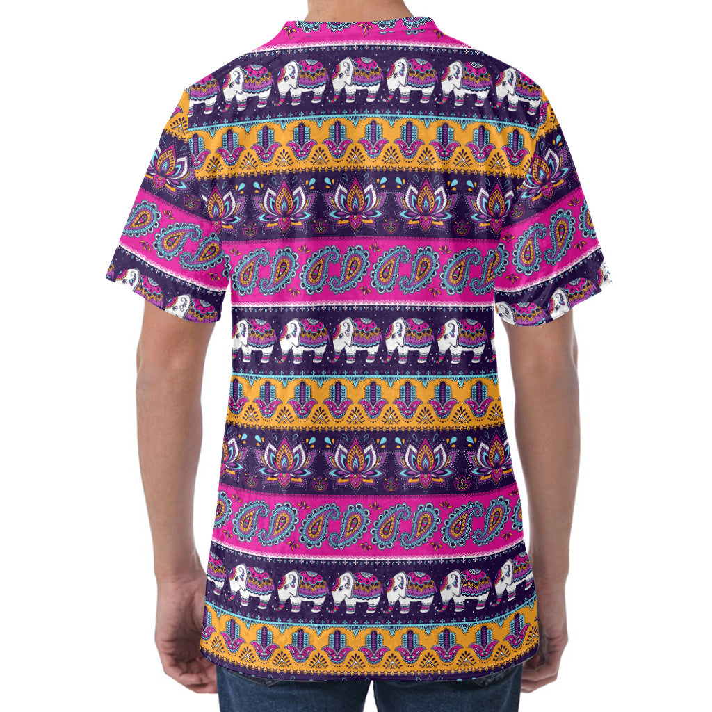 Paisley Elephant Hamsa Pattern Print Men's Velvet T-Shirt