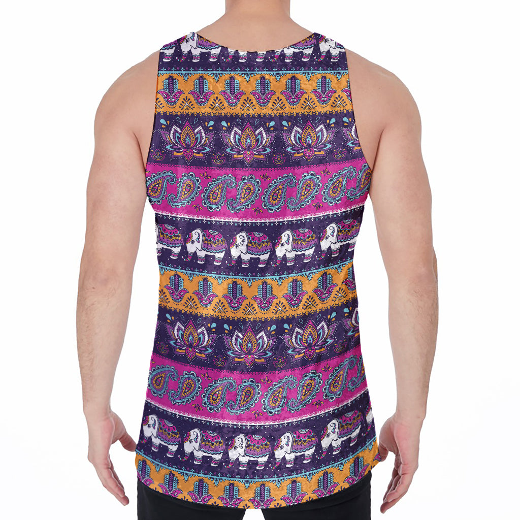 Paisley Elephant Hamsa Pattern Print Men's Velvet Tank Top